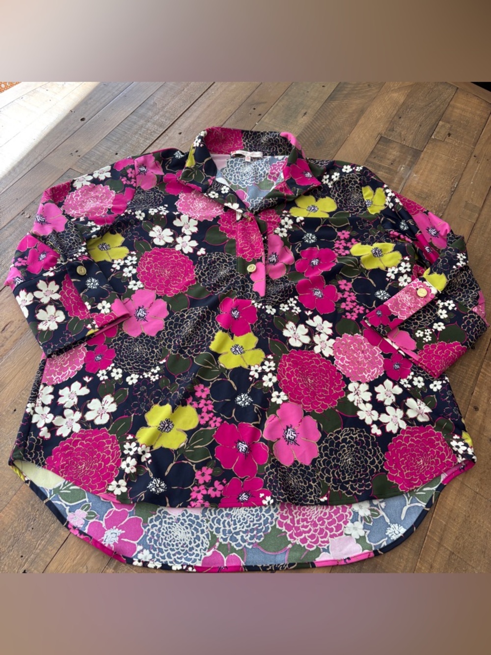 Jude Connally Belinda Jude Cloth Tunic Top M Autumn Blooms Orchid Pullover